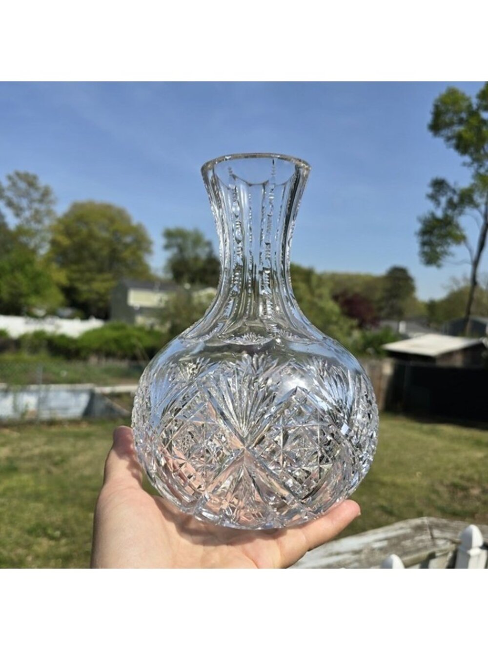 Vintage Heavy Cut Crystal Glass Carafe Liquor Wine Decanter Vase Decor Hand cut